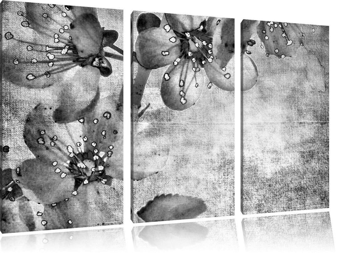 Pixxprint Monocrome, Durchsichtige Lila Blätter 3-Teiler Leinwandbild 120x80 Bild auf Leinwand