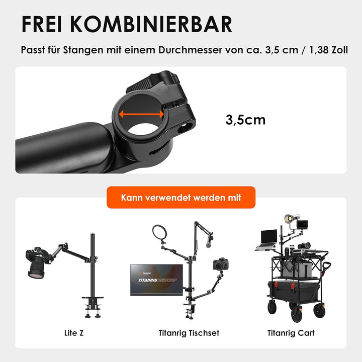 TARION Titanrig Arm Module X: Kamera Tischstativ Overhead Stativ Tischhalterung Klemmstativ Flexibel
