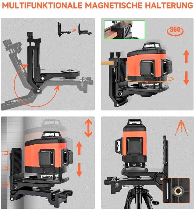 Kreuzlinienlaser grün 4×360, Laser Wasserwaage mit Typ-C-Ladeanschluss, laser nivelliergerät selbstn
