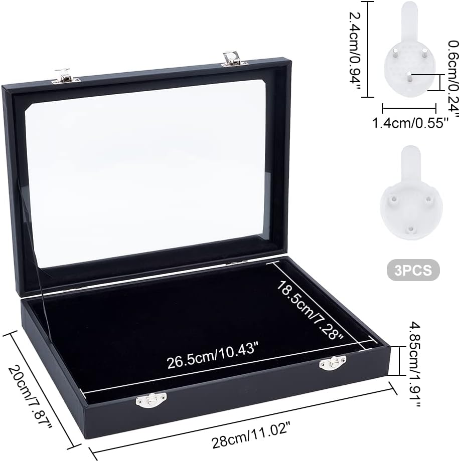 NBEADS Samt Anstecknadel Vitrine, Schwarz Holz Präsentationsboxen Mit Glasfenster Samt Pin Schattenb