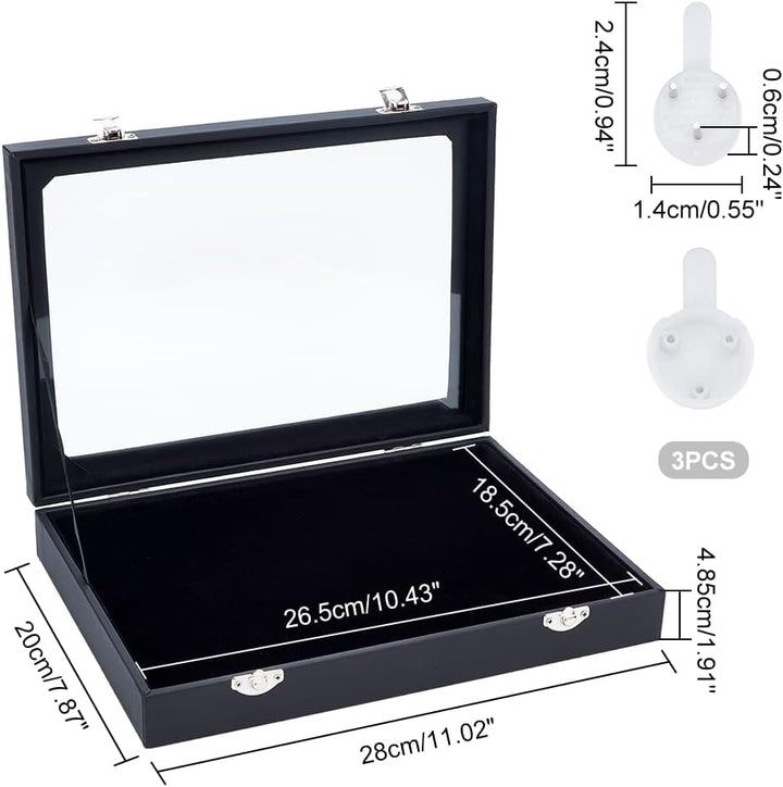 NBEADS Samt Anstecknadel Vitrine, Schwarz Holz Präsentationsboxen Mit Glasfenster Samt Pin Schattenb