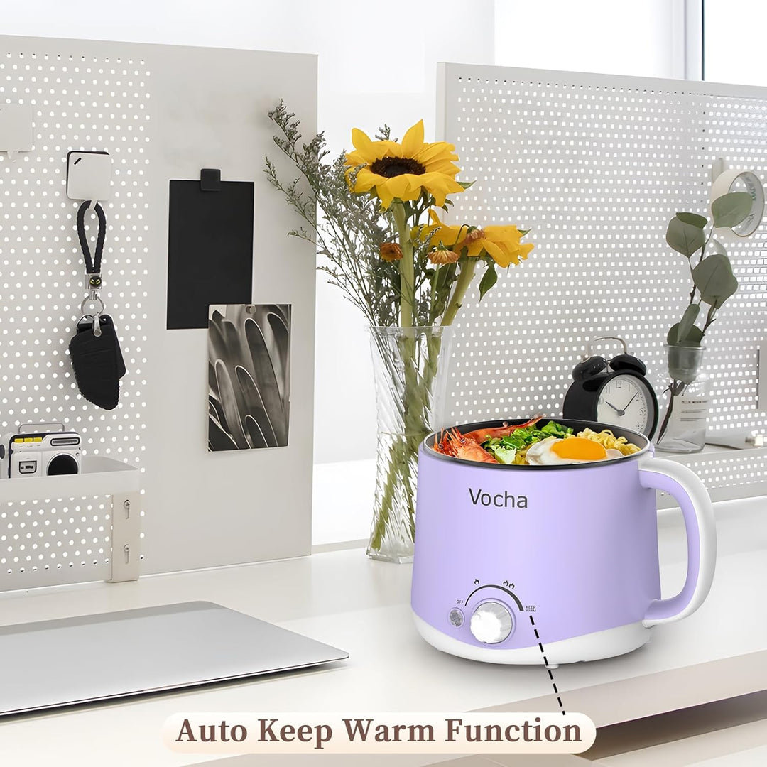 Vocha Elektrische Hot Pot, 1.6L Kleiner Elektrischer Kochtopf mit Warmhaltefunktion, Tragbare Schnel