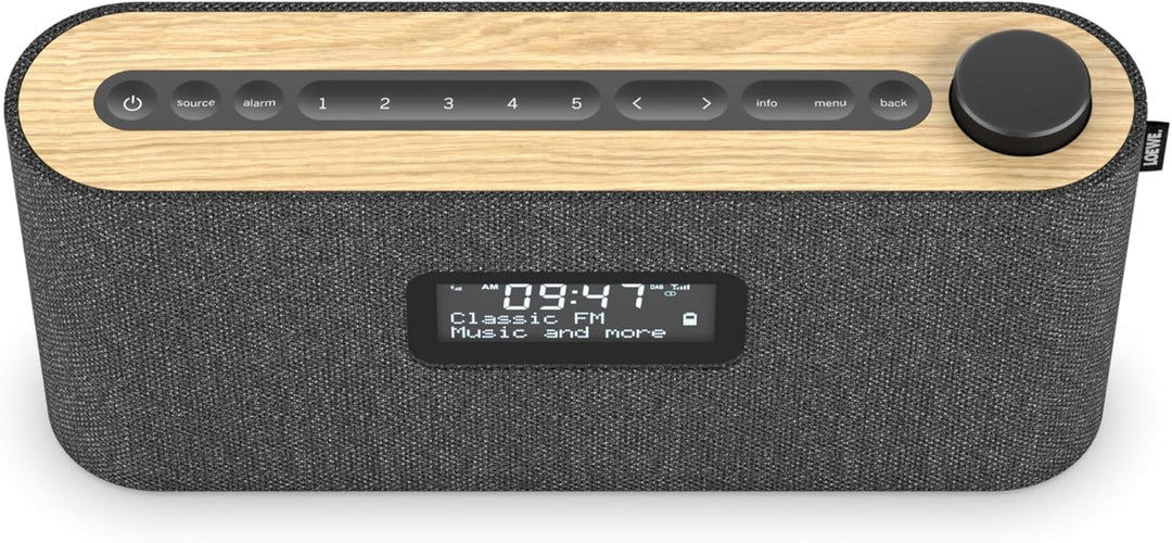 Loewe Radio.Frequency, DAB+ Radio, 28 Watt Sound, LCD Display, 14 Stunden Spielzeit, Holz, Stoff, Ra