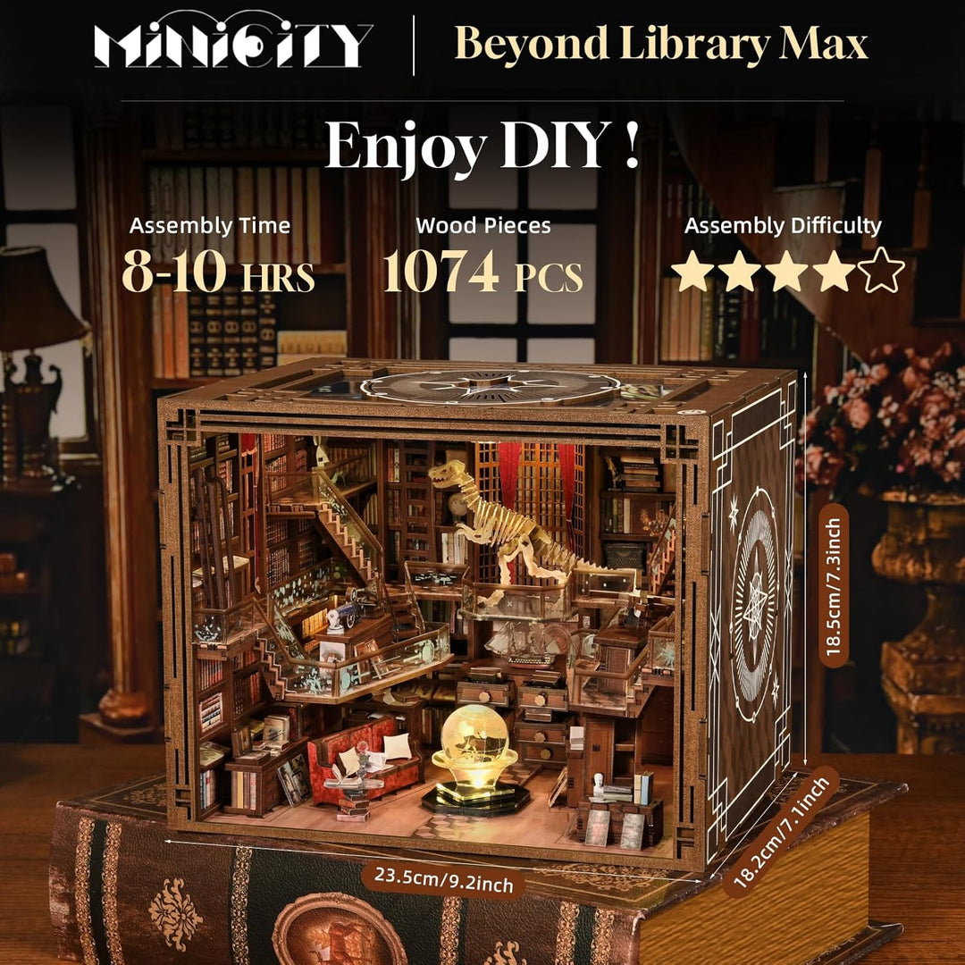 MiniCity Book Nook Kit, DIY Miniatur Puppenhaus Booknook Kit, 3D Holz Puzzle Buchstütze Bücherregal