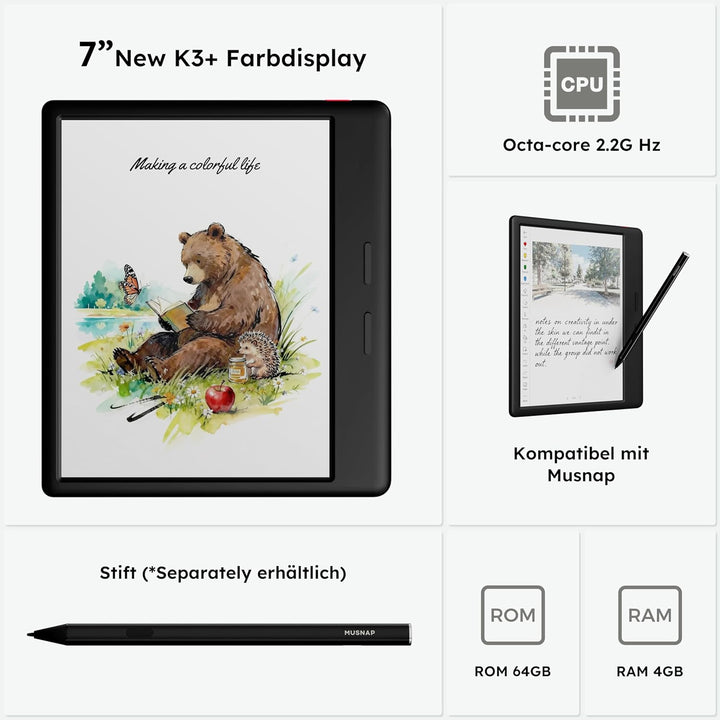 Ocean C, 64 GB + 4 GB, 17,8 cm (7 Zoll), Farb-eBook-Reader, unterstützt Handschrift, 17,8 cm (7 Zoll