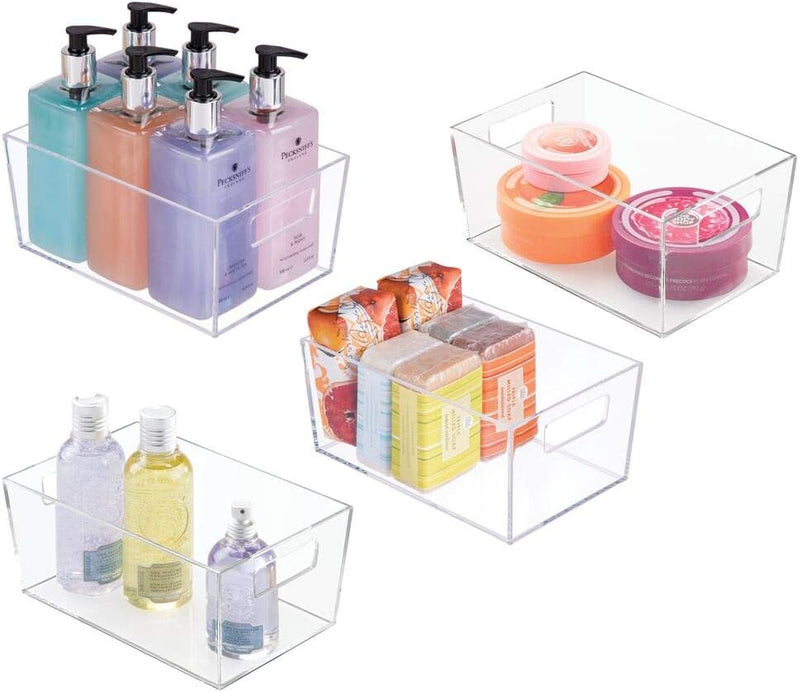 mDesign 4er-Set Ablagebox mit integrierten Griffen – kleine Aufbewahrungsbox für Make-up, Handtücher