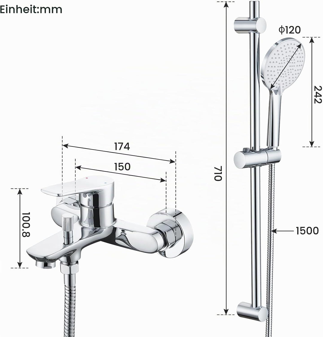 Auralum Wannenarmatur Badewannenarmatur mit 3 Strahlarten Handbrause, Einhebel Badewanne Wasserhahn