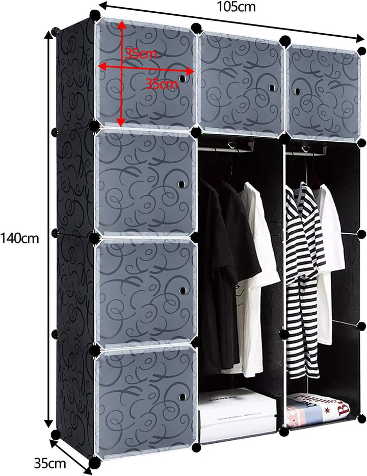 Regalsystem Steckregal aus Kunststoff Kleiderschrank mit Tür und Kleiderstange Schrank Schlafzimmer
