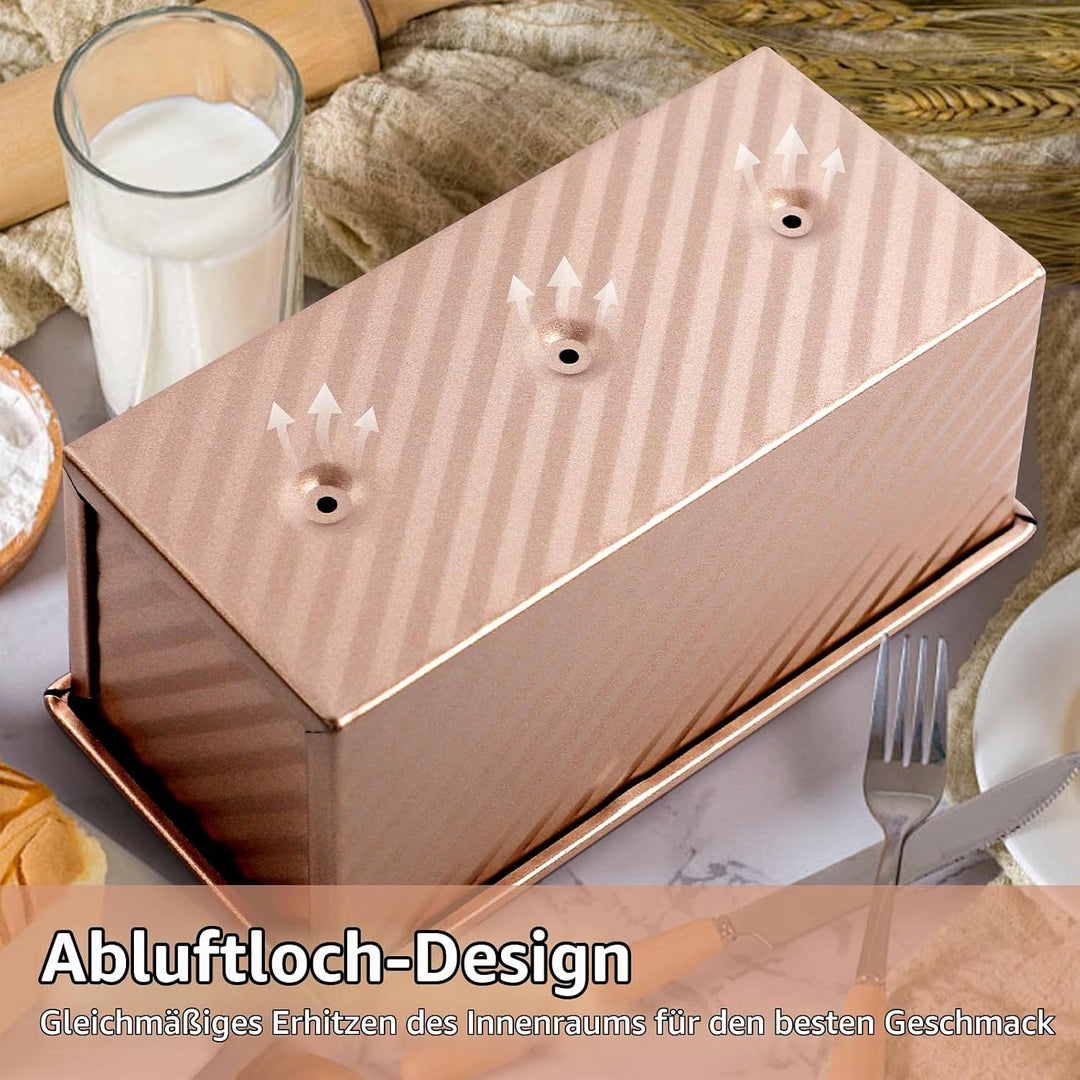 2 PCS Brotbackform mit Deckel, Toastbrot Backform mit Deckel, Antihaft Toastbrotform Backform Set Zu