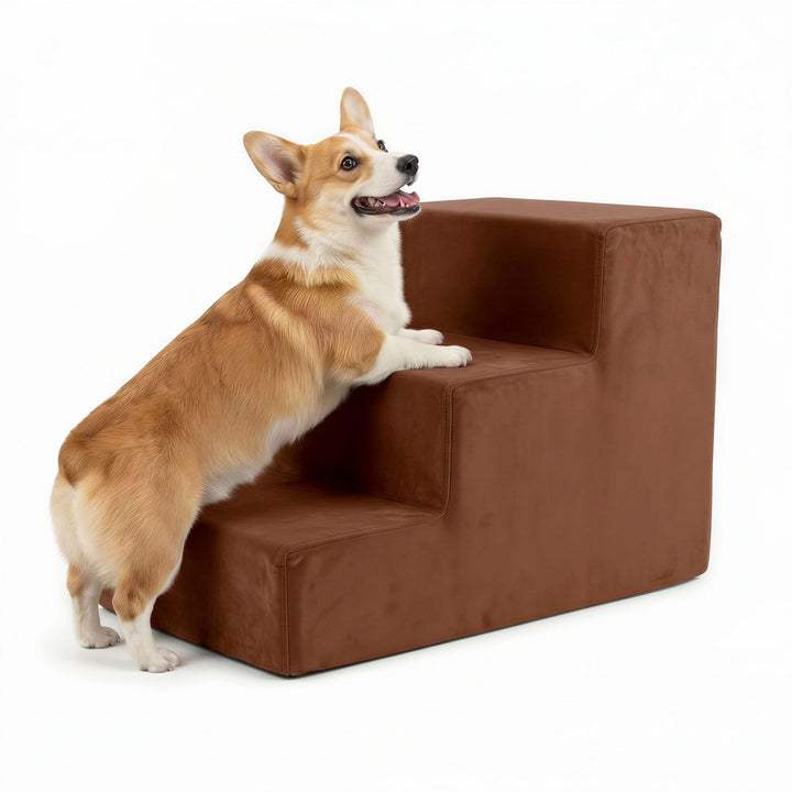 murando Hundetreppe für Kleine Hunde 3 Stufen 30 cm, Samt - Honiggelb | Haustiertreppe für Bett, Sof