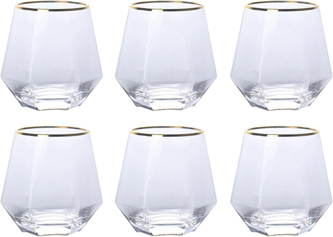 300ml Diamant Whiskey Gläser 4/6 Set, Klar Geometrisch Modisch Wasser Saft Tumbler Gekippt Scotch Gl