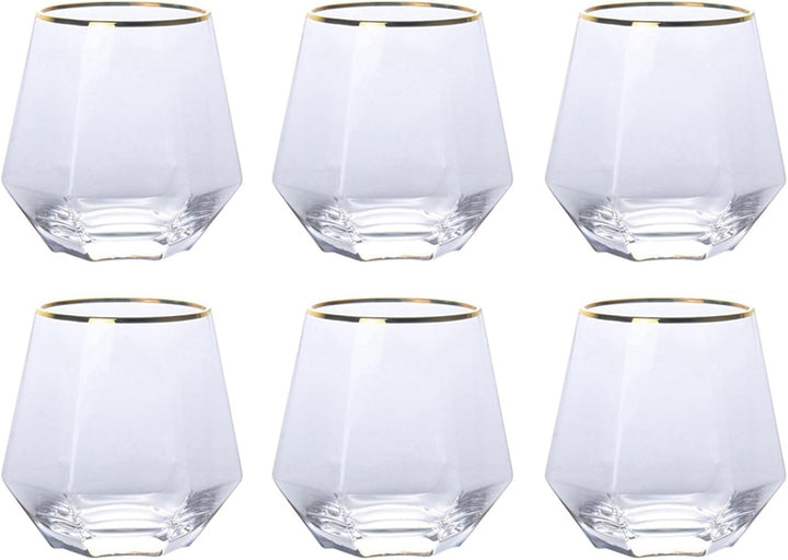 300ml Diamant Whiskey Gläser 4/6 Set, Klar Geometrisch Modisch Wasser Saft Tumbler Gekippt Scotch Gl