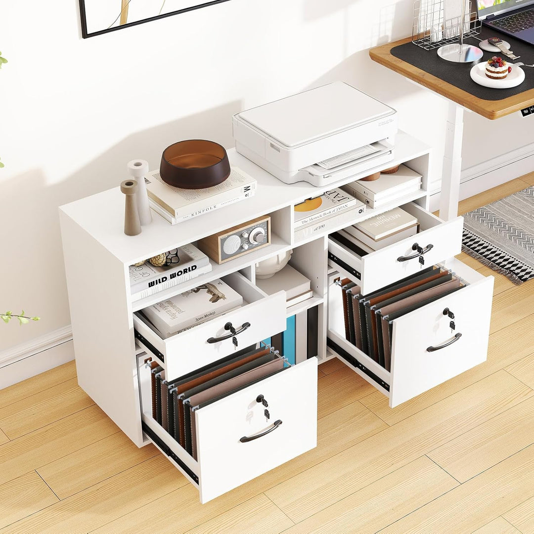 KOMFOTTEU Aktenschrank mit Rollen, Rollcontainer abschliessbar mit 4 Schubladen, Bürowagen mit verst