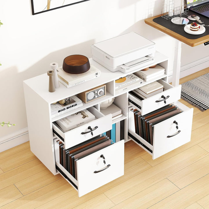 KOMFOTTEU Aktenschrank mit Rollen, Rollcontainer abschliessbar mit 4 Schubladen, Bürowagen mit verst