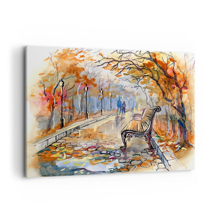 ARTTOR Bilder auf Leinwand 100x70cm Leinwandbild Path Bench Herbst Frau Gross Wanddeko Bild Schlafzi