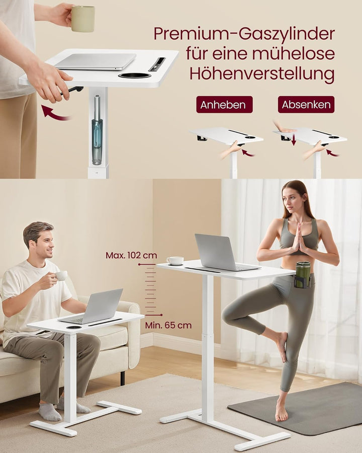 VASAGLE Beistelltisch mit Rollen, mobiler Stehtisch, 80 x 45 cm grosse Tischplatte, verstellbare Höh