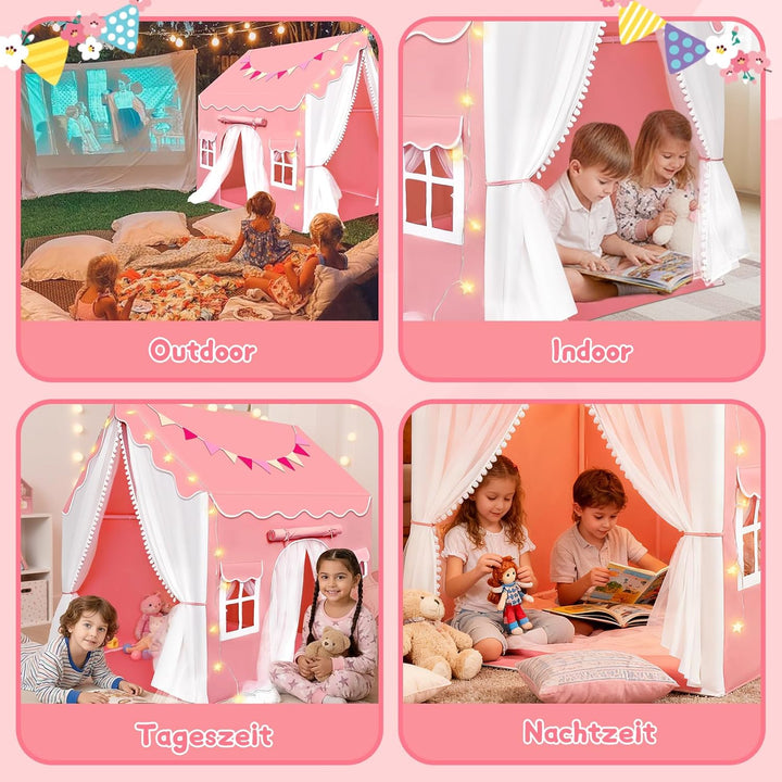 JONRRYIN 2 IN 1 Kinderzelt Indoor, Spielzelt Kinder Indoor mit Lichtern, Zelt Kinderzimmer für Drinn