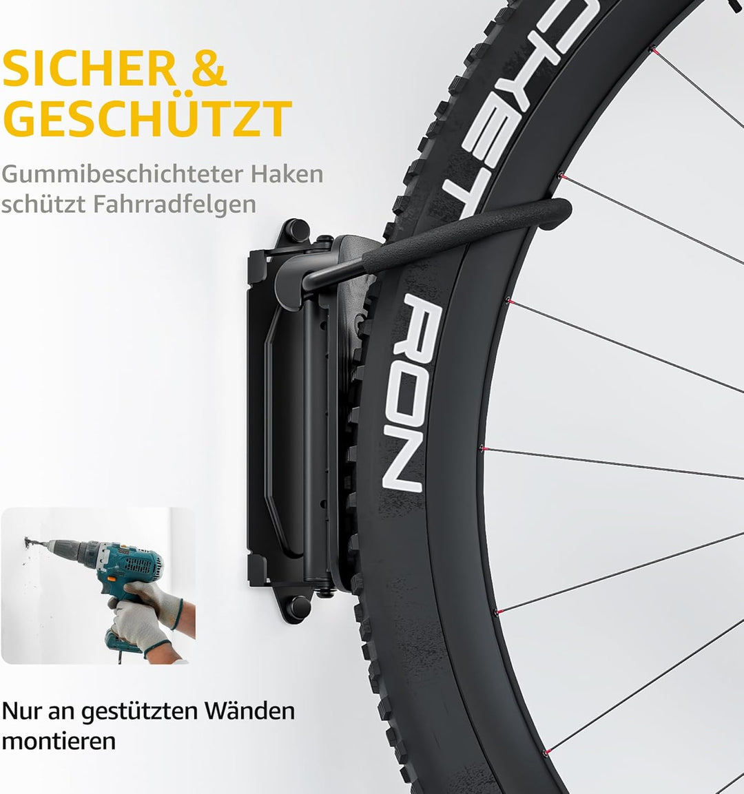 monTEK Schwenkbare Fahrrad Wandhalterung, Fahrradständer für die Garage, Fahrradhalterung Wand, plat