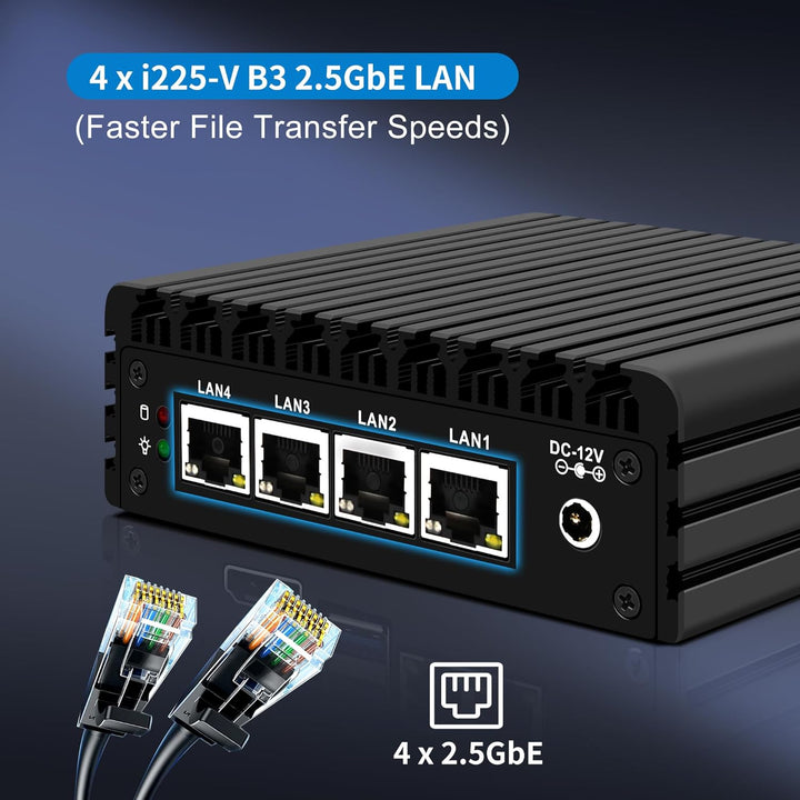 CWWK Mini PC Firewall Micro Appliance, Pentium J3710, 4 Port i225 2.5GbE LAN, OPNsense Hardware Mini