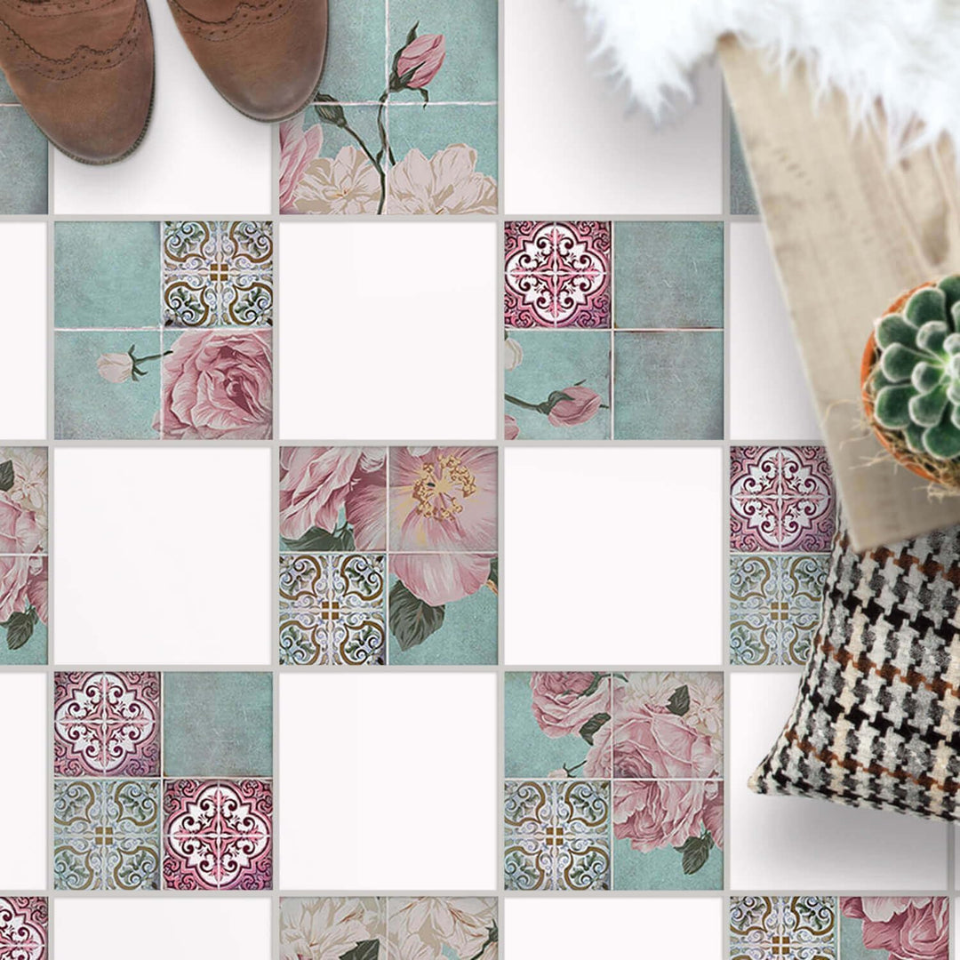 PVC Klebe-Fliesen für - [ Boden Fliesen ] - Aufkleber Folie Sticker für Boden-Fliesen - Küche oder B