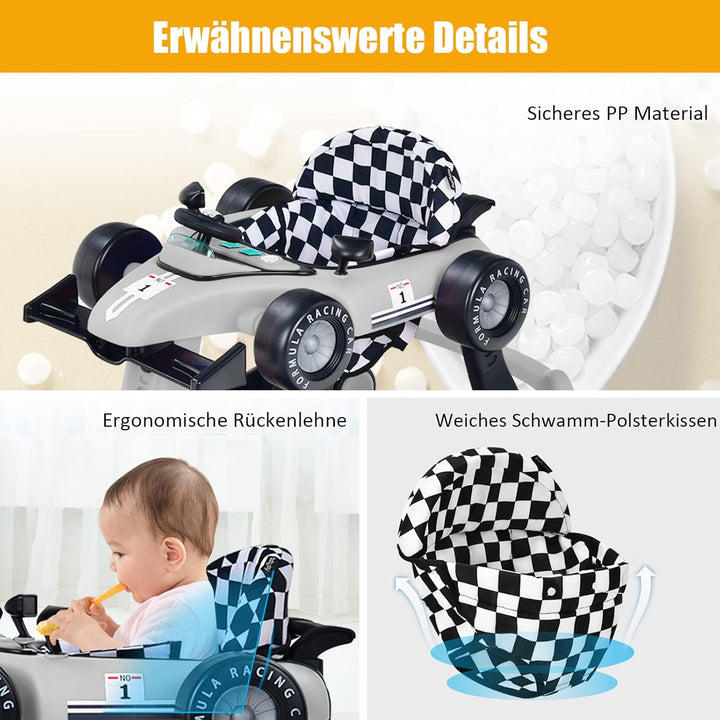 DREAMADE Lauflernhilfe, 4 in 1 Autoförmiger Lauflernwagen mit einstellbarer Geschwindigkeit, Musik &