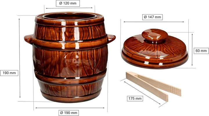 KOTARBAU® Tontopf Hermetisch Verschliessbar 3,5 L zum Gären mit Deckel + Holzzange Gratis, 3,5 L