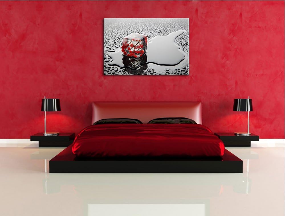 Vogelbeeren im Eiswürfel Format: 100x70 auf Leinwand, XXL riesige Bilder fertig gerahmt mit Keilrahm