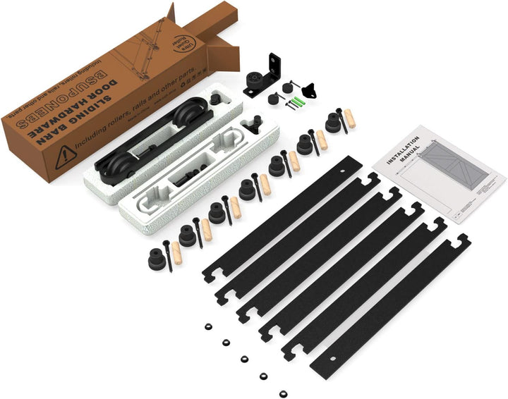 TSMST 243cm Schiebetürsystem Komplett-Set für Schiebetüren mit Bodenführung Schwarz Schienen-Kit Pas