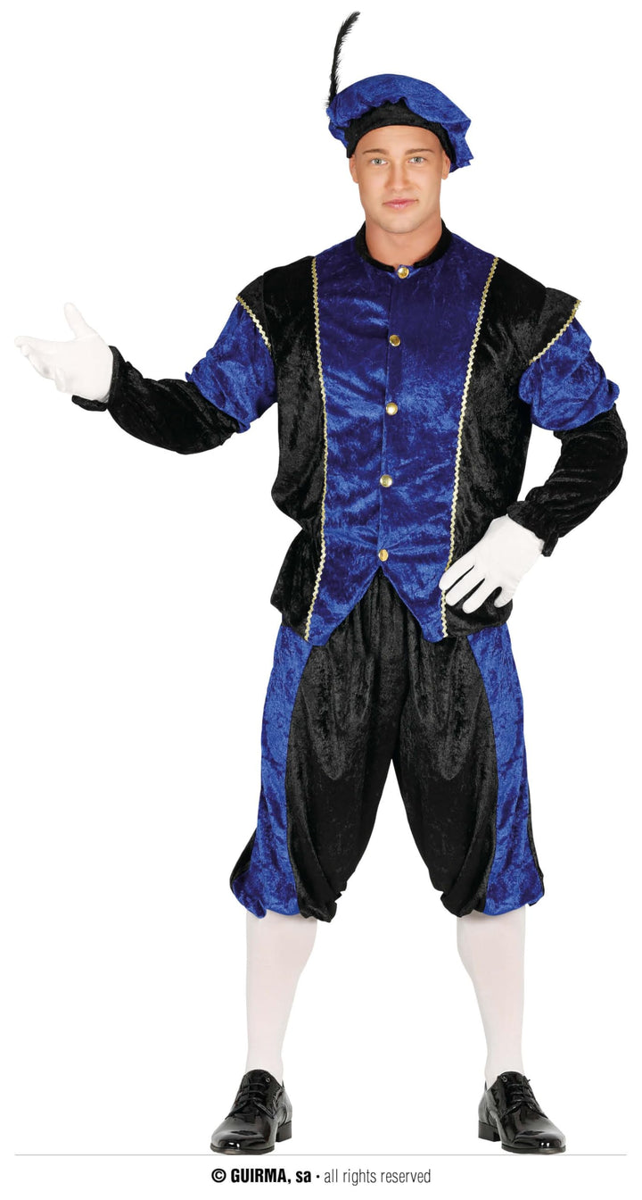 Blauer Page Kostüm für Herren - Hemd, Hut und Hose - Ideal für Silvesterpartys und Feiern - Historis