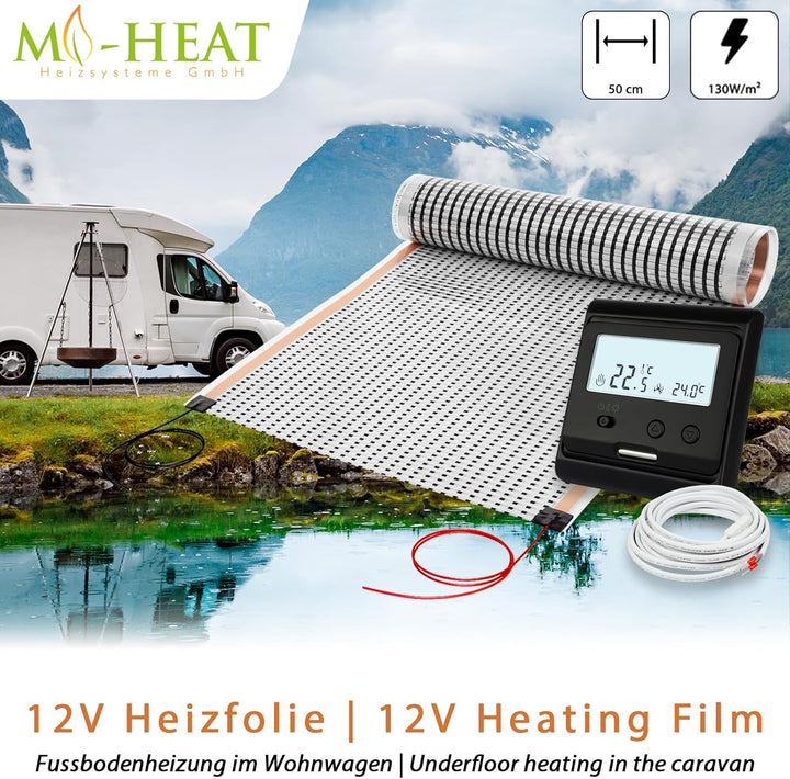 12 Volt Elektro Fussbodenheizung 2.0 Meter inkl. Thermostat zur Temperierung von Bodenflächen im Woh
