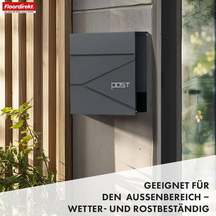 Floordirekt Moderner Briefkasten, mit Zeitungshalter, Deckel, abschliessbar mit C4-Einwurf und integ