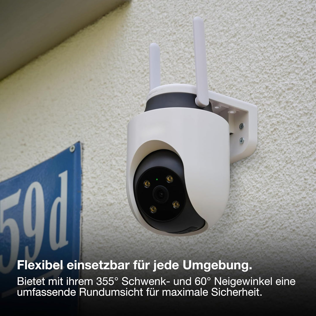 Osram SMART+ WiFi Aussenkamera 360° 4MP 2K IP65, Schwenk-Neige, Nachtsicht 10m, Alexa kompatibel, Ou