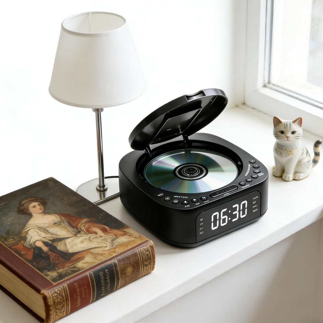 CD Player Tragbar mit Bluetooth, FM Radio, MP3 CD-Player mit Dual Stereo Lautsprecher, Wecker, Sleep