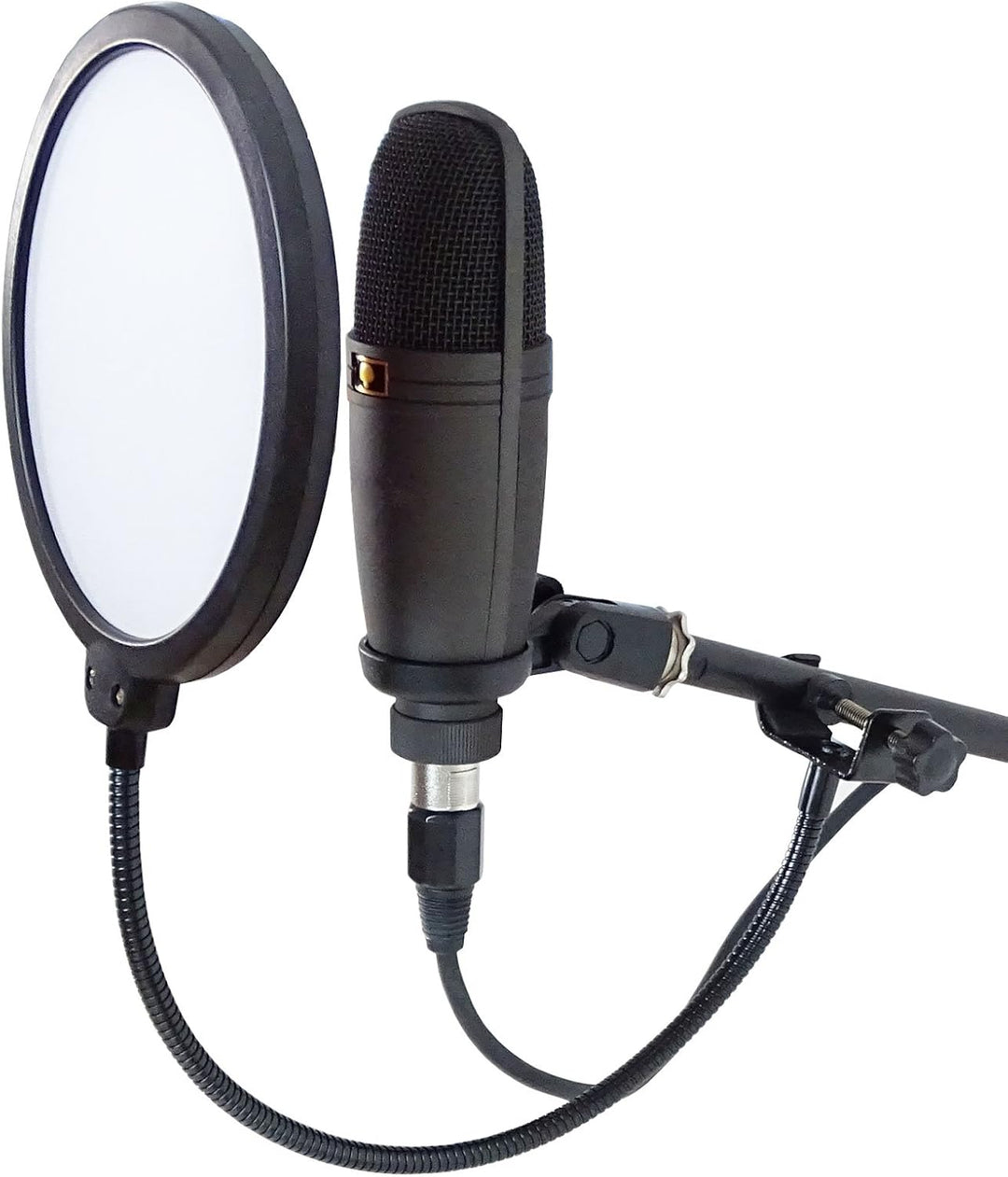 keepdrum Mikrofonständer mit Galgen Schwarz + Popschutz Popfilter Weiss