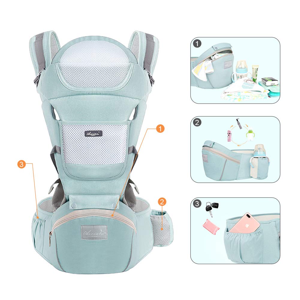 Ergonomische Baby-Tragetasche, Babytragetasche, mit Kopfstütze und Kapuze, reine Baumwolle, atmungsa