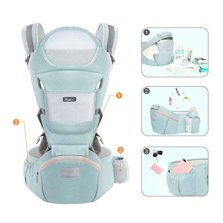 Ergonomische Baby-Tragetasche, Babytragetasche, mit Kopfstütze und Kapuze, reine Baumwolle, atmungsa