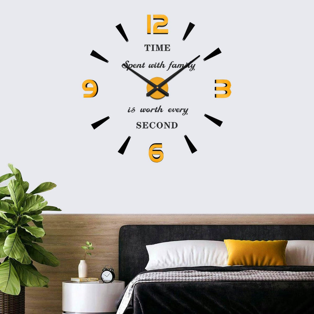 Vangold Moderne Mute DIY grosse Wanduhr 3D Aufkleber Home Office Decor Geschenk (Schwarz Gold) Schwa