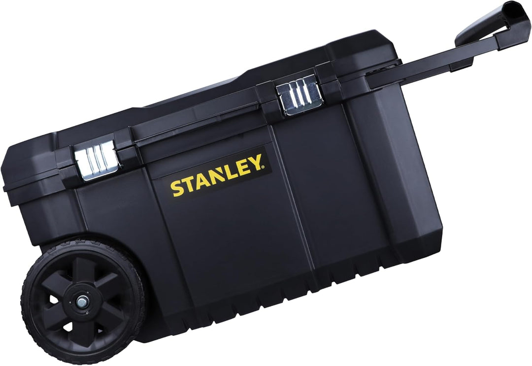 Stanley Essential Mobile Montagebox (50 L, Metallverschlüsse, Teleskopgriff, stabile Räder für schwe