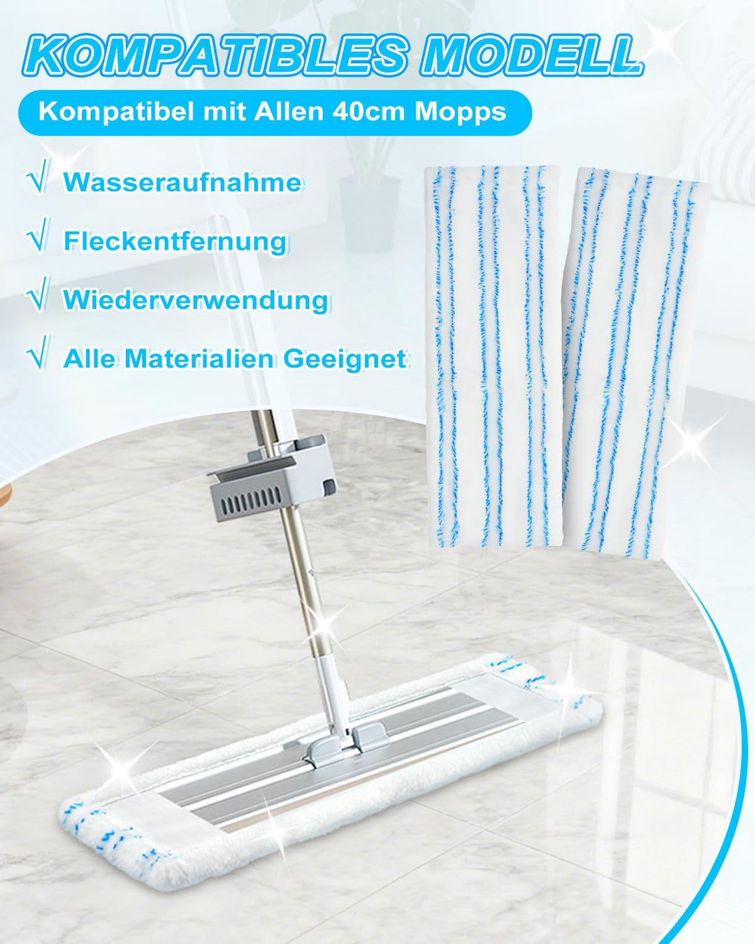4 Bodenwischer Bezug 45 * 14cm, Microfaser Putztuch Für Wischmop Reinigung, Wischlappen Boden Microf