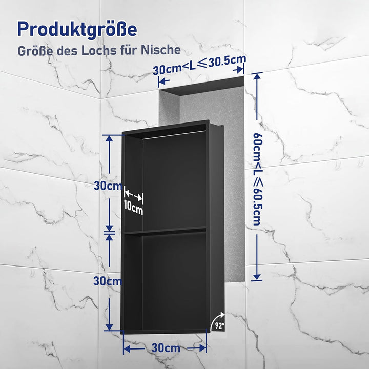 Wandnische Dusche Edelstahl mit LED, Unterputz Duschregal, Zweilagige Wandnische Bad Nische Duschnis