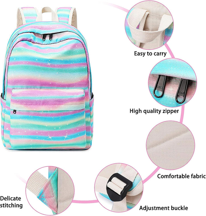 Xinveen Rainbow Backpack Twinkle School Bag Lightweight Laptop Backpack Multifunction Travel Daypack