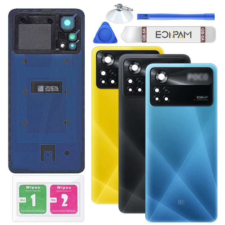 Eonpam Akkudeckel für Xiaomi Poco X4 Pro Rückseite Glas Original Backcover Back Glas Ersatz Reparatu