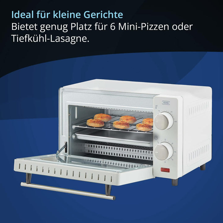 KHG Minibackofen MBO-10W aus Metall in weiss mit Ober-/Unterhitze, 10l Garraum, 650 Watt, inkl. Time