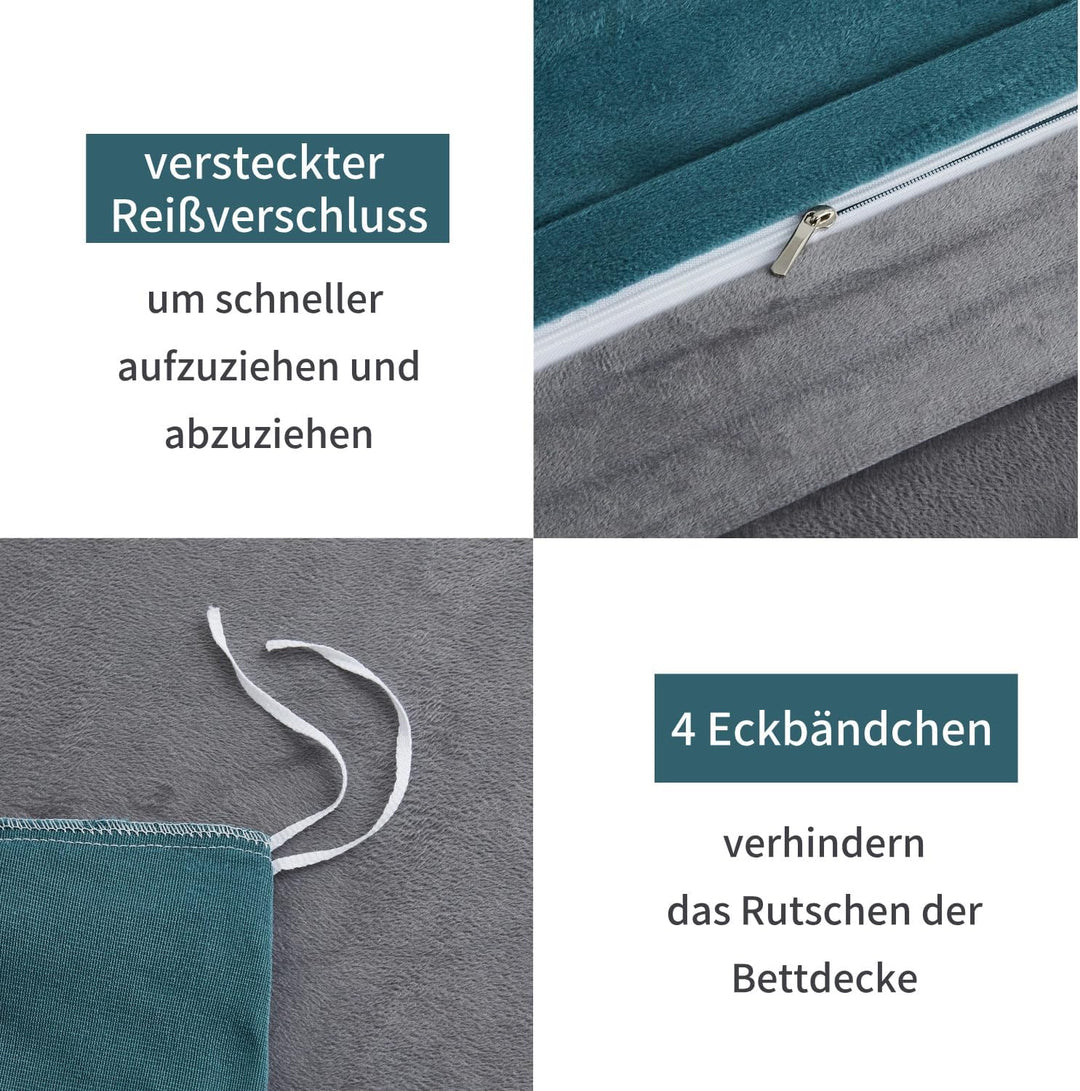 Boqingzhu Plüsch Bettwäsche 135x200cm Biber Petrol Blau Grau Flanell Winter Warm Kuschelig Flauschig
