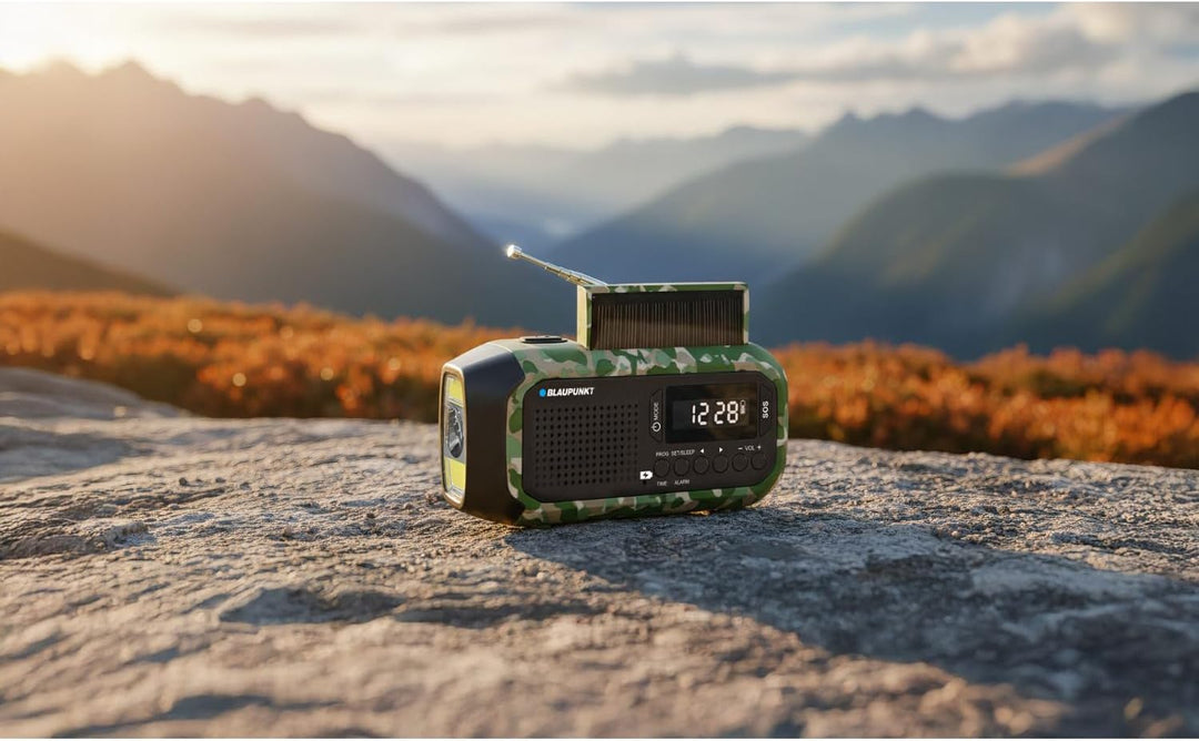 Blaupunkt ER20GC Notradio Solar AM FM Generator Handgenerator USB C Powerbank Taschenlampe LED Lesel