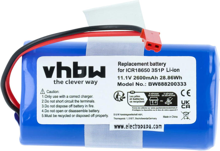 vhbw Akku kompatibel mit Medion MD 16192 Home Cleaner Heimroboter (2600mAh, 10,8V, Li-Ion)