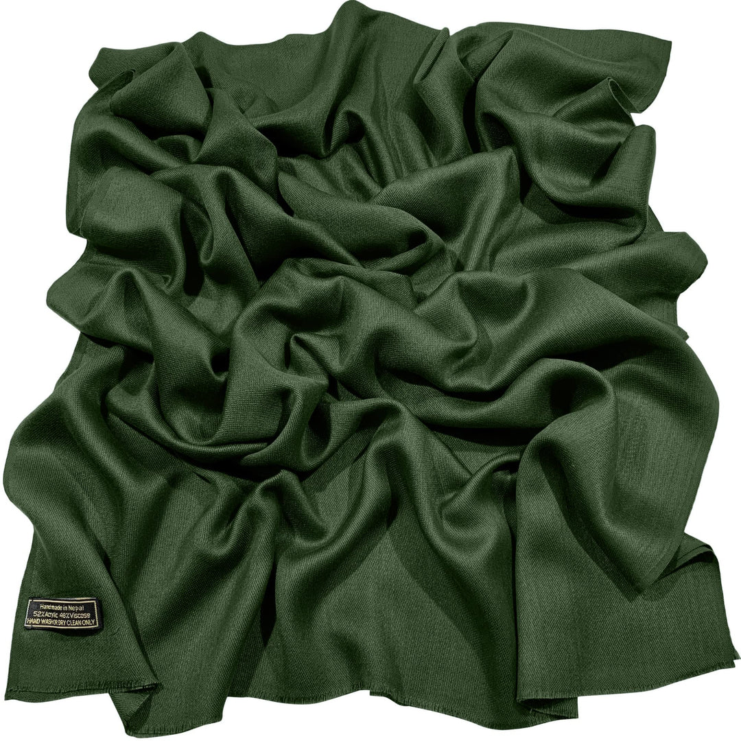 CJ Apparel Damen Handgefertigter nepalesischer Fransenschal Pashmina-Schal Einheitsgrösse Dunkelgrün