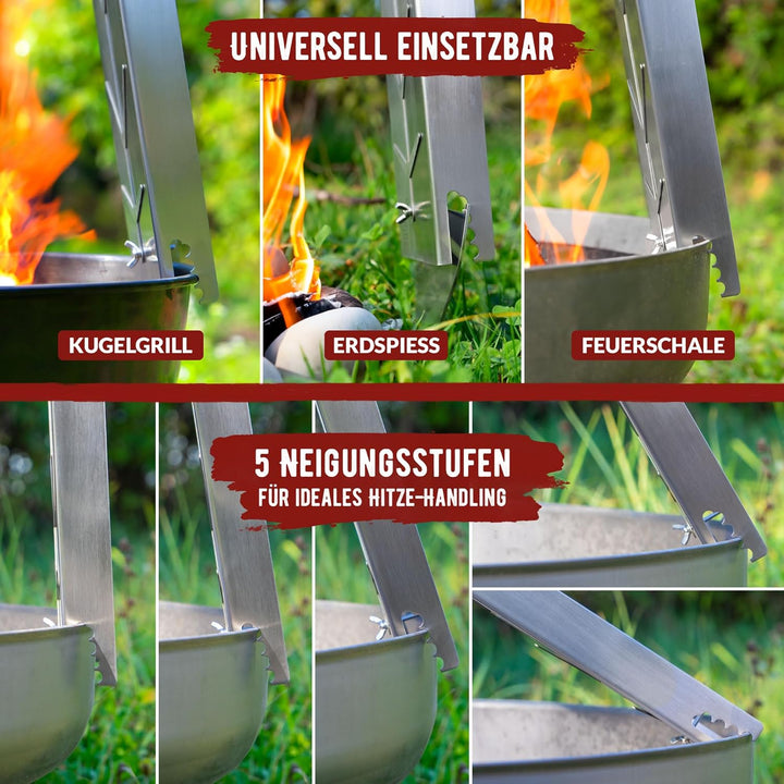 grillart® XXL Premium Flammlachsbrett aus Edelstahl – 180° drehbar &amp; 5-fach verstellbar – Lachsbrett