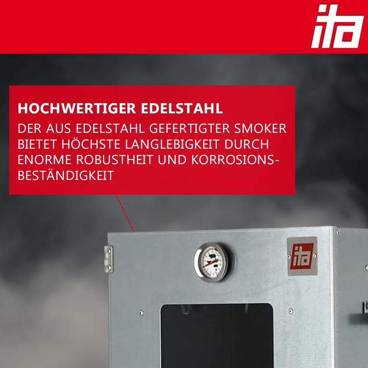 ITA Elektrischer Räucherofen 7002 - Premium Räucherschrank aus Edelstahl 81 cm mit Elektroheizung &