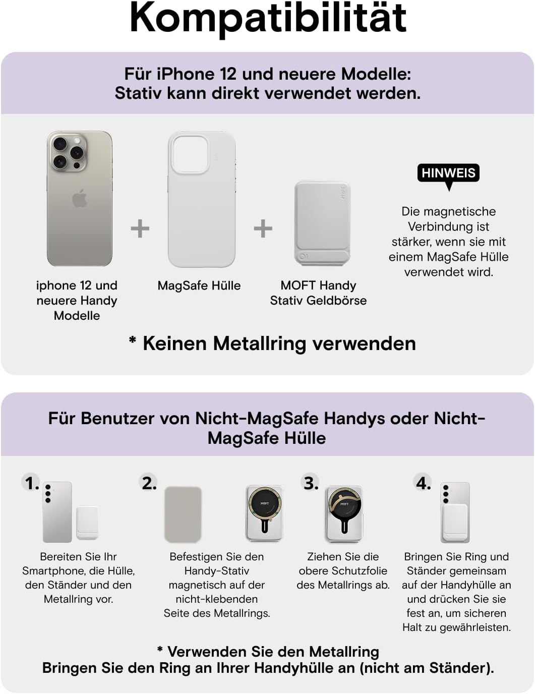 MOFT Stativ für iPhone 17/16/15/14/13/12 Serie, Snap Unsichtbarer Handy Stativ Ständer mit 3 Modi fü
